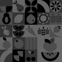 geometrisch modern schwarz und Weiß Silhouette Hintergrund. Bauhaus. abstrakt Gemüse Früchte minimalistisch Stil. nahtlos Muster vektor
