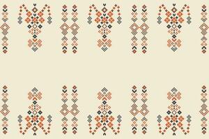 ethnisch geometrisch Stoff Muster Kreuz Stich.ikat Stickerei ethnisch orientalisch Pixel Muster braun Sahne Hintergrund. abstrakt, vektor, illustration. Textur, Kleidung, Rahmen, Motive, Seide Hintergrund. vektor