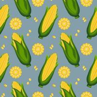 sömlös mönster, majs på de majskolv med löv och majs kärnor. lantbruk begrepp. bakgrund, skriva ut, textil, vektor