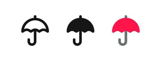 paraply ikon. skydd parasoll symbol. regn väder tecken. säsong symboler. regnig ikoner. svart, platt Färg. vektor tecken.
