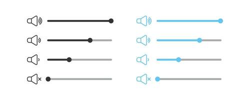 Klang Steuerung Symbol. Audio- Volumen Zeichen. Stimme Lautstärke Symbol. Musik- Niveau Symbole. stumm Lautsprecher Symbole. Schwarz, Blau Farbe. Vektor unterzeichnen.