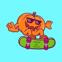 pumpa spelar skateboard tecknad vektor illustration. halloween koncept isolerade vektor.