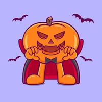 süßes Kürbis-Cosplay für Halloween Dracula. flacher Cartoon-Stil-Vektor vektor