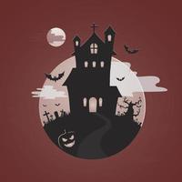 glad halloweenfirande med natt och skrämmande slott vektor
