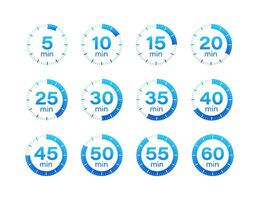uppsättning timer, klocka, stoppur. matlagning tid. 0 till 60 minuter. vektor