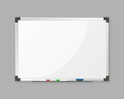 leeren Whiteboard mit Marker, Schwamm-Radierer und Magnete. vektor