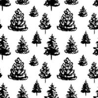 Weihnachten und Neujahr nahtlose Muster mit handgezeichneten Weihnachtsbäumen isoliert auf weiss. Vektor-Illustration vektor