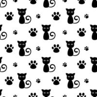 söt tecknad svart katt och tass sömlösa mönster vektor