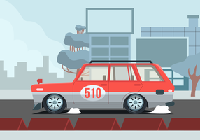 Retro Auto in der Stadt-Vektor-Illustration vektor