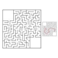 abstraktes quadratisches Labyrinth. Spiel für Kinder. Puzzle für Kinder. ein Eingang, ein Ausgang. Labyrinth Rätsel. flache Vektorillustration lokalisiert auf weißem Hintergrund. mit Antwort. vektor