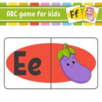 abc -kort. alfabetet för barn. lära sig bokstäver. utbildning som utvecklar arbetsblad. aktivitetssida för att studera engelska. spel för barn. rolig karaktär. isolerad vektor illustration. tecknad stil.
