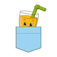 ein Glas Saft in der Hemdtasche. süßer Charakter. bunte Vektorillustration. Cartoon-Stil. isoliert auf weißem Hintergrund. Gestaltungselement. Vorlage für Ihre Hemden, Bücher, Aufkleber, Karten, Poster. vektor