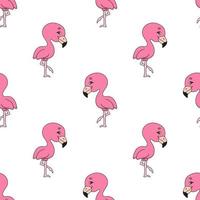 glücklicher Flamingo. farbiges nahtloses Muster mit niedlicher Zeichentrickfigur. einfache flache Vektorillustration lokalisiert auf weißem Hintergrund. Designtapeten, Stoffe, Geschenkpapier, Cover, Websites. vektor