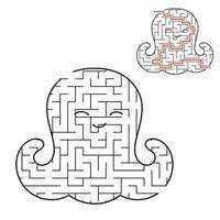 schwarzer labyrinth süßer baby-krake. Arbeitsblätter für Kinder. Aktivitätsseite. Spielpuzzle für Kinder. Meereslebewesen. Labyrinth Rätsel. Vektor-Illustration. mit der Antwort. vektor