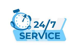 24 7 service begrepp med en klocka och stiliserade text, idealisk för företag erbjudande dygnet runt tjänster och kund Stöd vektor