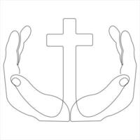 ett linje konst teckning av bön- Bra fredag crucifixion översikt konst vektor illustration