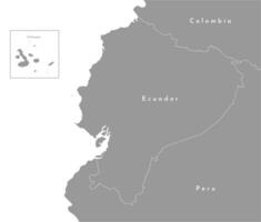 Vektor Illustration im grau Farbe. vereinfacht politisch Karte mit Ecuador im das Center und Grenzen mit benachbart Länder Peru und Kolumbien. Weiß Hintergrund von Pazifik Ozean.
