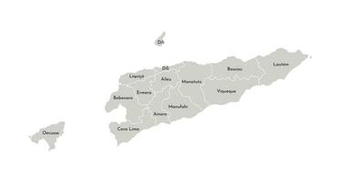 Vektor isoliert Illustration von vereinfacht administrative Karte von Osten Timor, Timor leste. Grenzen und Namen von das Provinzen, Regionen. grau Silhouetten. Weiß Gliederung