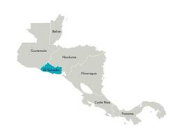vektor illustration med förenklad Karta av central Amerika område med blå kontur av el salvador. grå silhuetter, vit översikt av stater' gräns.