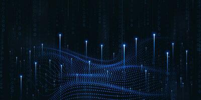 digital teknologi trogen internet nätverk förbindelse mörk svart bakgrund, blå abstrakt cyber information kommunikation, ai stor data vetenskap, innovation framtida teknik, linje illustration vektor 3d