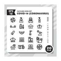 uppsättning konturikoner om coronavirus covid-19. innehåller sådana ikoner som virus, sjukhus, ambulans, vaksin, mask. redigerbar vektor