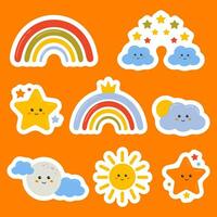 Regenbogen, Stern, Sonne, Mond, Wolke Karikatur Sammlung von Aufkleber zum Kinder. Kind freundlich Design von Etiketten, Abzeichen zum Kinder Motivation, ermutigend, lohnend, Anerkennung. süß Aufkleber zum Kleinkinder. vektor