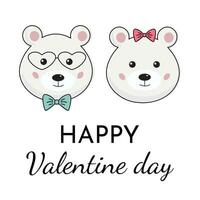 glücklich Valentinsgrüße Tag Karte mit Teddy Polar- Bär Paar. ich Liebe Sie Konzept, romantisch Tiere Paar zum Urlaub Gruß Karte. drucken zum Karten, Poster, Einladung. vektor