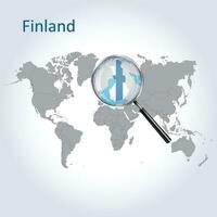 vergrößert Karte Finnland mit das Flagge von Finnland Erweiterung von Karten, Vektor Kunst