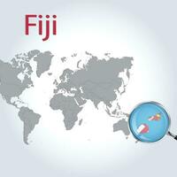 förstorade Karta fiji med de flagga av fiji utvidgning av Kartor vektor konst