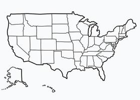 doodle frihandsteckning av karta över USA. v vektor