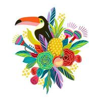 isoliert Illustration mit Blumen und Tukan. Brasilien Karneval. Vektor Design zum Karneval Konzept und andere verwenden