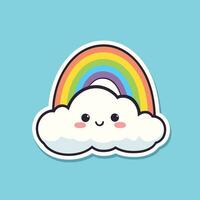 kawaii Regenbogen Wolke Karikatur Aufkleber Design vektor