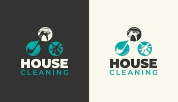 Wohn und kommerziell Reinigung Dienstleistungen Logo mit Reinigung Elemente Vektor