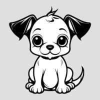 söt hund vektor svart och vit tecknad serie karaktär design samling. vit bakgrund. sällskapsdjur, djur.