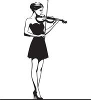 Frau abspielen Violine Linie Zeichnung. vektor