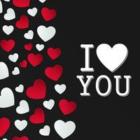 jag kärlek du valentine hälsning typografi med röd och vit hjärtan vektor