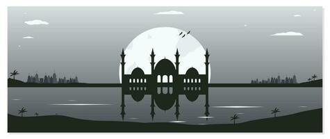 Moschee Silhouette Hintergründe mit städtisch Gebäude und voll Mond im das Hintergrund vektor