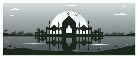 Moschee Silhouette Hintergründe mit städtisch Gebäude und voll Mond im das Hintergrund vektor