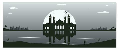 Moschee Silhouette Hintergründe mit städtisch Gebäude und voll Mond im das Hintergrund vektor