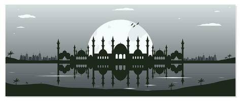 Moschee Silhouette Hintergründe mit städtisch Gebäude und voll Mond im das Hintergrund vektor