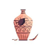 griechisch gebrochen Vase uralt Krug isoliert. Keramik gebrochen Vase mit griechisch Symbol. Karikatur Vektor Illustration. Keramik Krug Steingut Antiquität Design.