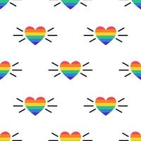 sömlös mönster med hjärta i HBTQ flagga färger. regnbåge färgad hjärta. HBTQ klistermärke i klotter stil. hbtq, HBTQ stolthet gemenskap symbol. vektor illustration isolerat på vit bakgrund.