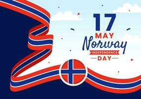 Norge oberoende dag vektor illustration på Maj 17 med flagga av norska och band i nationell Semester firande platt tecknad serie bakgrund