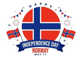 Norge oberoende dag vektor illustration på Maj 17 med flagga av norska och band i nationell Semester firande platt tecknad serie bakgrund