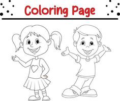 Färbung Seite süß Kinder mit Pose Ausdruck vektor