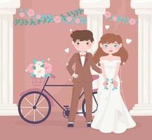 bröllopspar med cykel vektor