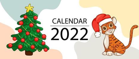 Kalenderentwurfsvorlage für 2022, das Jahr des Tigers nach dem chinesischen oder östlichen Kalender, mit einer Abbildung des Tigers. Deckblatt für den Kalender für 2022. vector