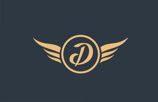 d gelb-blaues Alphabet-Buchstaben-Logo mit Flügelflügel-Symbol und Kreis für Geschäftsdesign und Unternehmen vektor