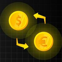 Geld Austausch Euro und Dollar, Kasse überweisen, Finanzen. Vektor Illustration.