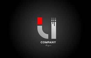 u röd grå alfabetet brev logotyp ikon design för företag och företag vektor
